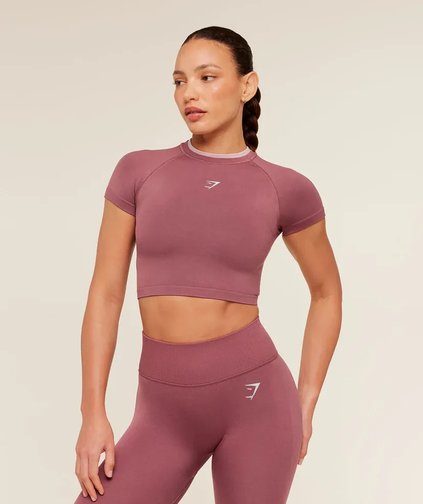 Rival Seamless Short Sleeve Crop Top in Reset Pink Light Pink