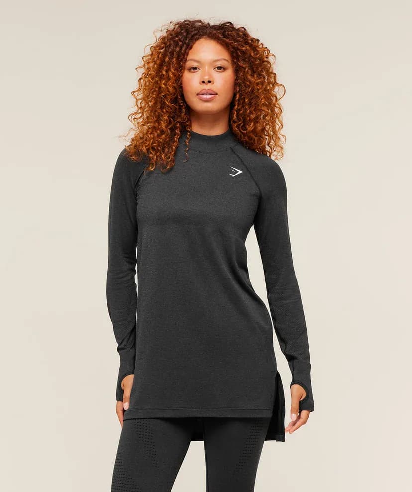 Vital Seamless 2.0 Long Line Top in Black Marl
