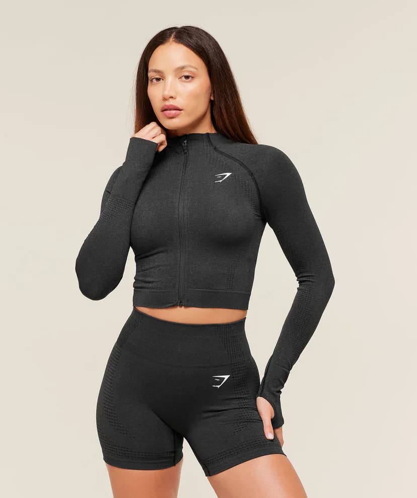 Vital Seamless 2.0 Midi Zip-Up Jacket in Black Marl