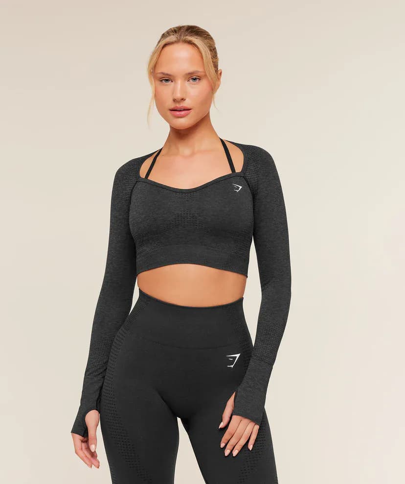 Vital Sweetheart Neck Crop Top in Black Marl