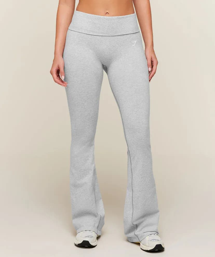 Cotton Seamless Flared Leggings in Soft Grey Marl