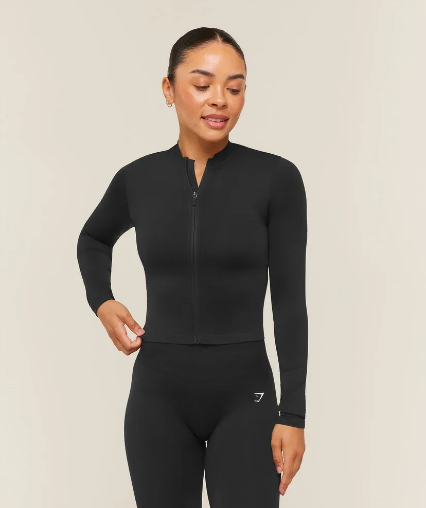 Everyday Seamless Zip Track Top in Black