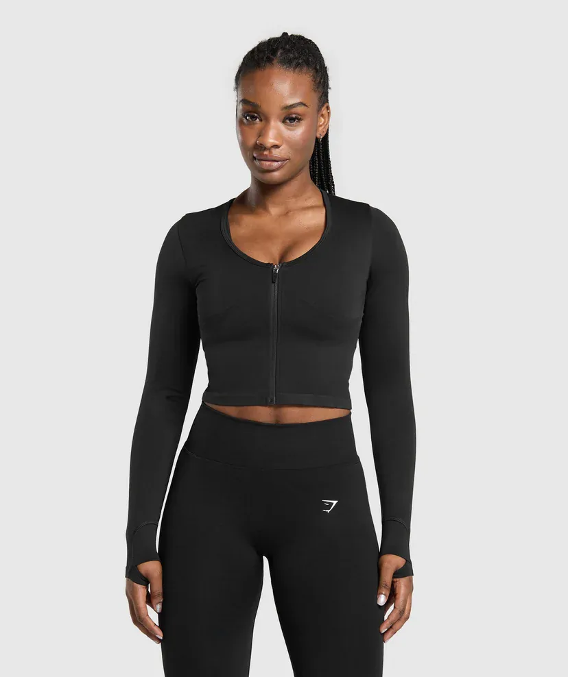 Lift Seamless Zip-Up Jacket in Black Marl