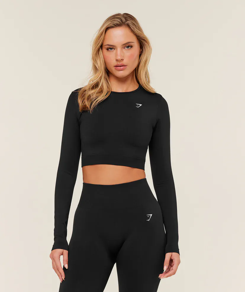 Everyday Seamless Long Sleeve Crop Top in Black